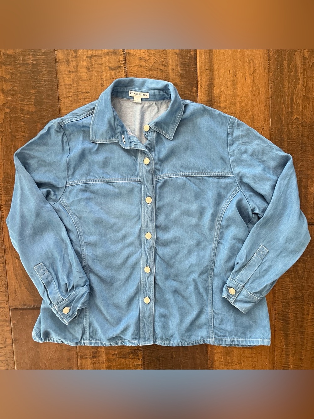 Vintage Pendleton 70’s style light wash denim shirt jacket, Tencel sz 2X